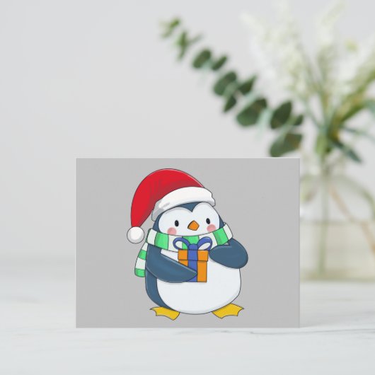 ギフトピラー缶とクリスマスハットのペンギン 案内ポストカード (スタンド正面)