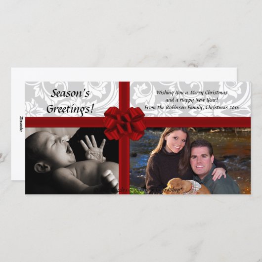 ギフトフェイクボウ、2写真クリスマスフォトカード シーズンカード (正面/裏面)