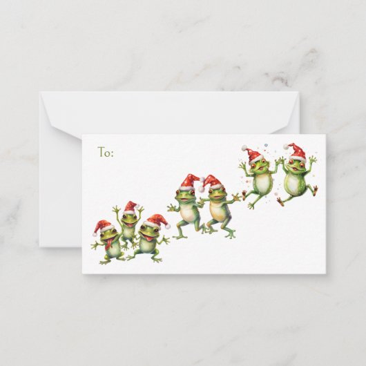 ギフトフラットノートカードへの/からクリスマスカエルを幸せに ノートカード (正面)