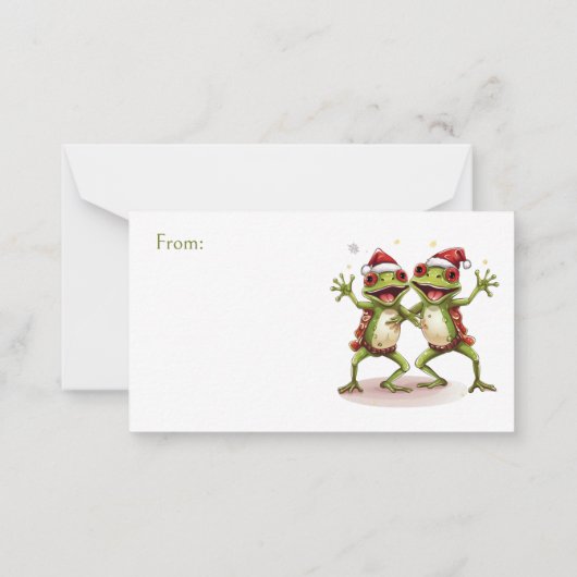 ギフトフラットノートカードへの/からクリスマスカエルを幸せに ノートカード (裏面)