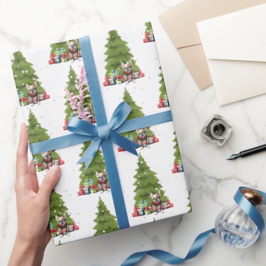 ギフトフランスの付きクリスマスブルドッグ ラッピングペーパー (ギフト)