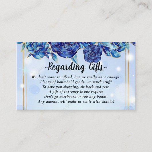 ギフトフローラカードの代わりに青いファンド エンクロージャーカード (正面)