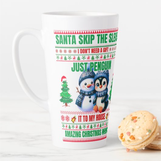 ギフトペンギンのクリスマスメリークリスマス雪だるま カフェラテマグ (インサイチュ)