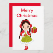 ギフトホリデーカード付きクリスマスブルネット人形 シーズンカード (正面/裏面)