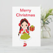 ギフトホリデーカード付きクリスマスブルネット人形 シーズンカード (スタンド正面)