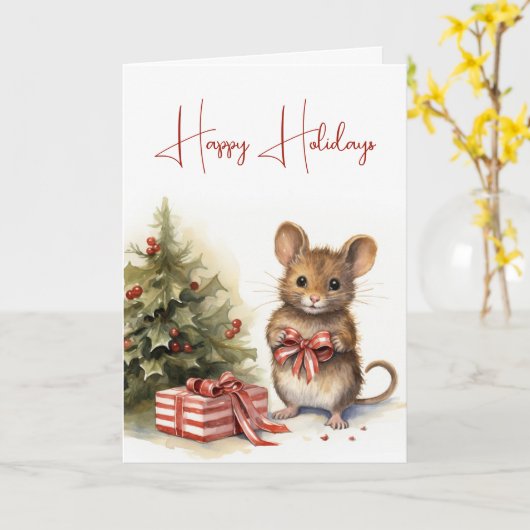 ギフトボウ付き可愛いクリスマスマウス カード (黄色い花)