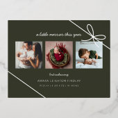 ギフトボウ新生児写真ホリデー誕生のお知らせ 箔招待状ポストカード (裏面)