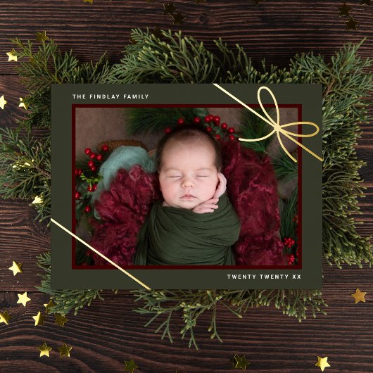 ギフトボウ新生児写真ホリデー誕生のお知らせ 箔招待状ポストカード