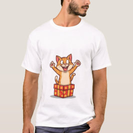 ギフトボックスから飛び出す驚いた猫✨🎁 Tシャツ