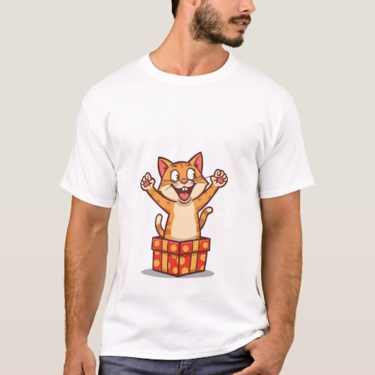 ギフトボックスから飛び出す驚いた猫✨🎁 Tシャツ (正面)