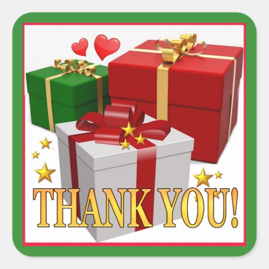 ギフトボックスとハートありがとう スクエアシール (正面)