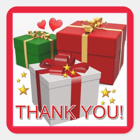 ギフトボックスとハートありがとう スクエアシール (正面)