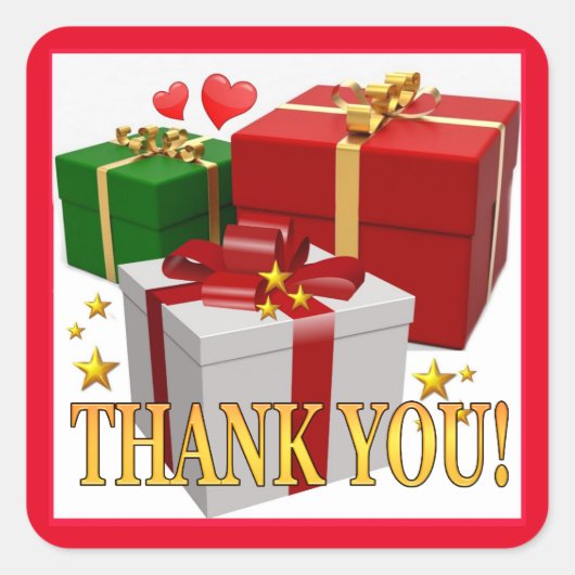 ギフトボックスとハートありがとう スクエアシール (正面)