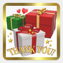 ギフトボックスとハート感謝の正方形ステッカー