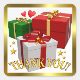 ギフトボックスとハート感謝の正方形ステッカー スクエアシール