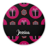 ギフトボックスと黒の雪の結晶 セラミックノブ (正面)