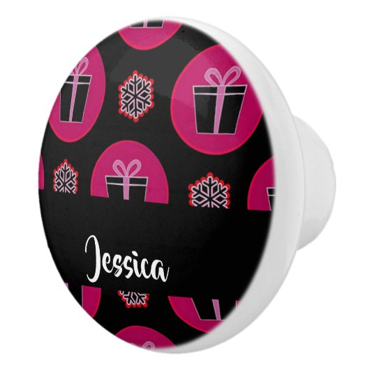 ギフトボックスと黒の雪の結晶 セラミックノブ (右)