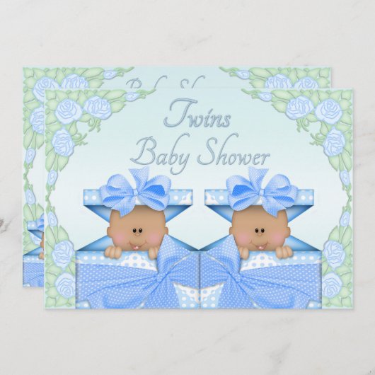 ギフトボックスにエスニックツイン男の子バラ赤ちゃんシャワー 招待状 (正面/裏面)