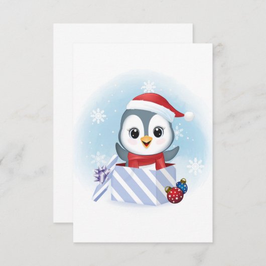 ギフトボックスに可愛いペンギンのクリスマスシーズン (正面/裏面)