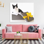 ギフトボックスに白黒の猫のスタジオショット キャンバスプリント (インサイチュ (リビング))