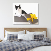 ギフトボックスに白黒の猫のスタジオショット キャンバスプリント (インサイチュ (寝室))