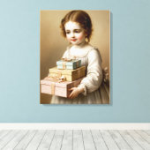 ギフトボックス付きの少女 キャンバスプリント (インサイチュ (ウッドフロア))