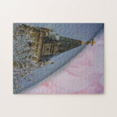 ギフトボックス付きパズル/ピンクのバラ付き教会の尖塔 ジグソーパズル (横)