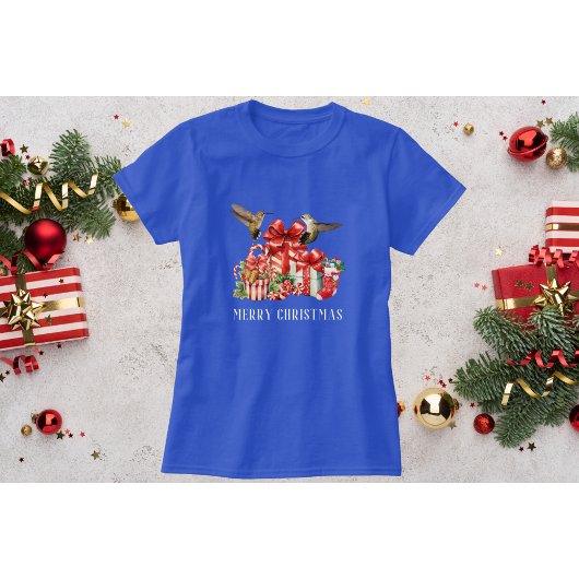 ギフトボックス付きブルーハミングバードクリスマスTシャツ Tシャツ
