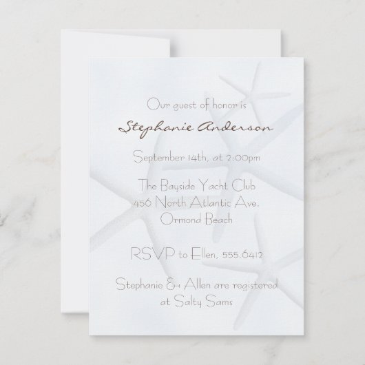 ギフトボックス青いヒトデのシャワー招待状 招待状 (裏面)