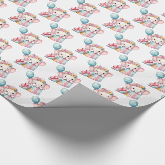 ギフトボックス驚きのゾウとバルーンの誕生日 ラッピングペーパー (角)