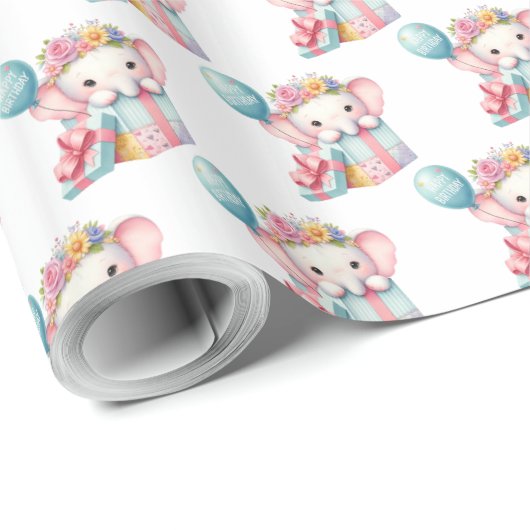 ギフトボックス驚きのゾウとバルーンの誕生日 ラッピングペーパー (ロールコーナー)