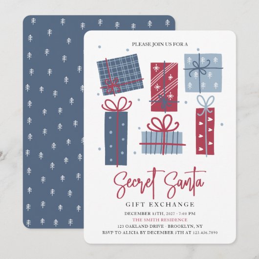ギフトボックス シークレットサンタ ギフト交換 クリスマス 招待状 (正面/裏面)