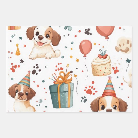 ギフトボックス,誕生日ボックス,子犬のギフトラップ,犬 – テーマ ラッピングペーパーシート (正面)