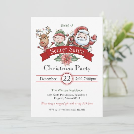 ギフトモダン交換シークレットサンタクリスマス 招待状 (スタンド正面)