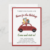 ギフトモダン付き赤い車ホリデークリスマスムービング 案内ポストカード (正面/裏面)