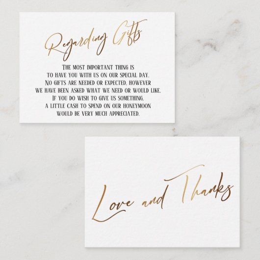 ギフトモダン金ゴールド手書き結婚について エンクロージャーカード (正面/裏面)