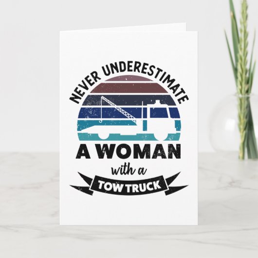 ギフトモムスを牽引おもしろいするトラックの女性 カード (正面)