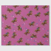 ギフトラッピングのピンクの馬ジョッキーデザイン ラッピングペーパー (フラット)