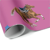 ギフトラッピングのピンクの馬ジョッキーデザイン ラッピングペーパー (ロールコーナー)