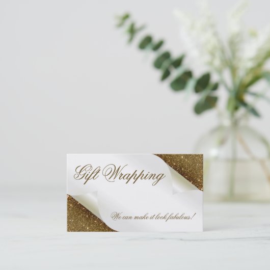 ギフトラッピングブティックお土産ショップ金ゴールドグリッター 名刺 (スタンド正面)