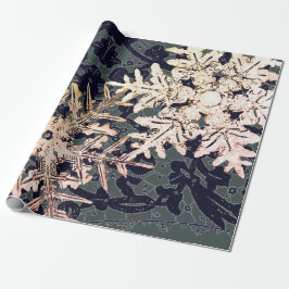 ギフトラッピングレース及び雪片のブルー ラッピングペーパー