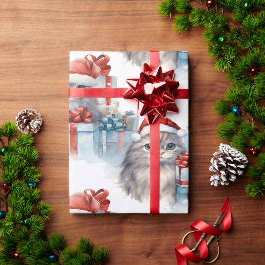 ギフトラップから見える子猫 ラッピングペーパー (クリスマスギフト)