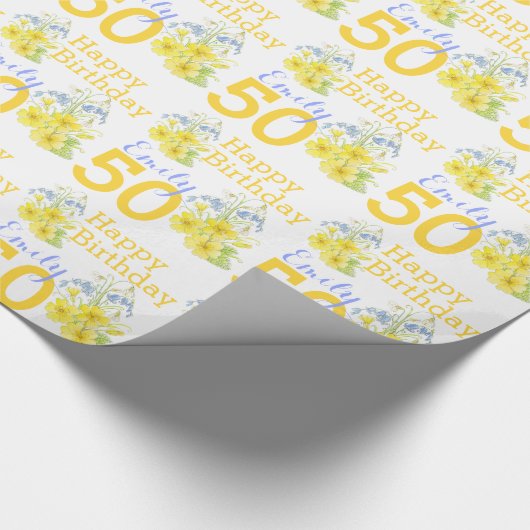 ギフトラップという,50歳の春のフラワーアート ラッピングペーパー (角)