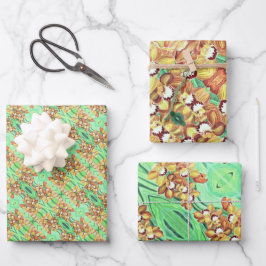 ギフトラップシートセット – オレンジと黄色の蘭 ラッピングペーパーシート