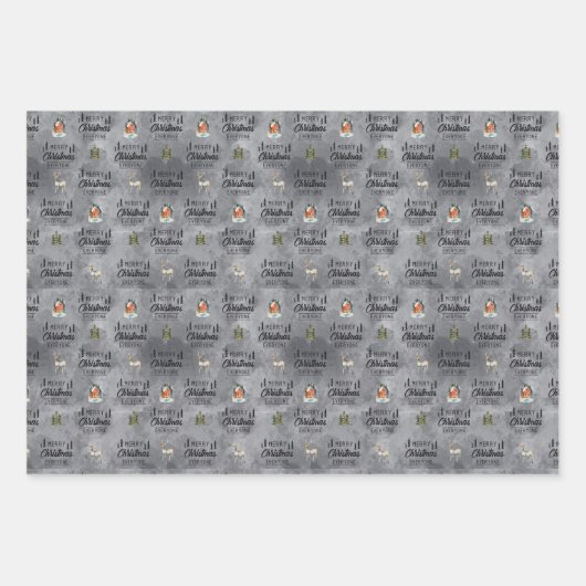 ギフトラップセットの3水色クリスマスバラエティ ラッピングペーパーシート (正面2)