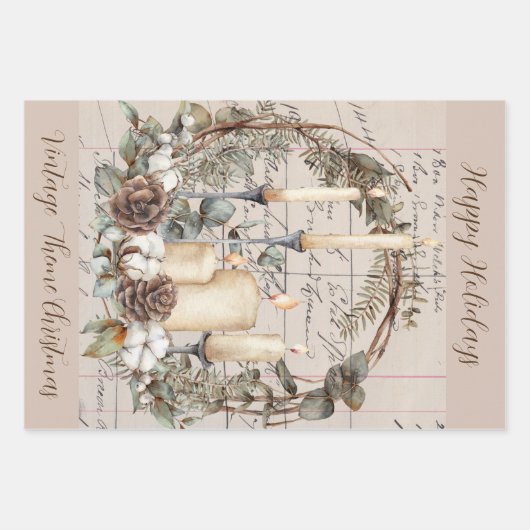 ギフトラップセット3ヴィンテージテーマクリスマス ラッピングペーパーシート (正面)