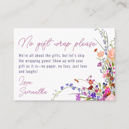 ギフトラップフローラブライダル表示シャワー要求なし エンクロージャーカード (正面)