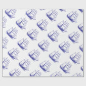 ギフトラップラッピング紙ブルーセイルボート船 ラッピングペーパー (フラット)