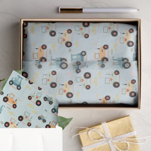 ギフトラップリトルトラクターパターン男の赤ちゃん幼児 薄葉紙
