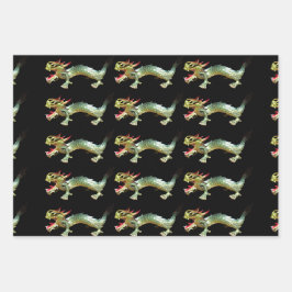 ギフトラップ中国の- 3色のドラゴン ラッピングペーパーシート